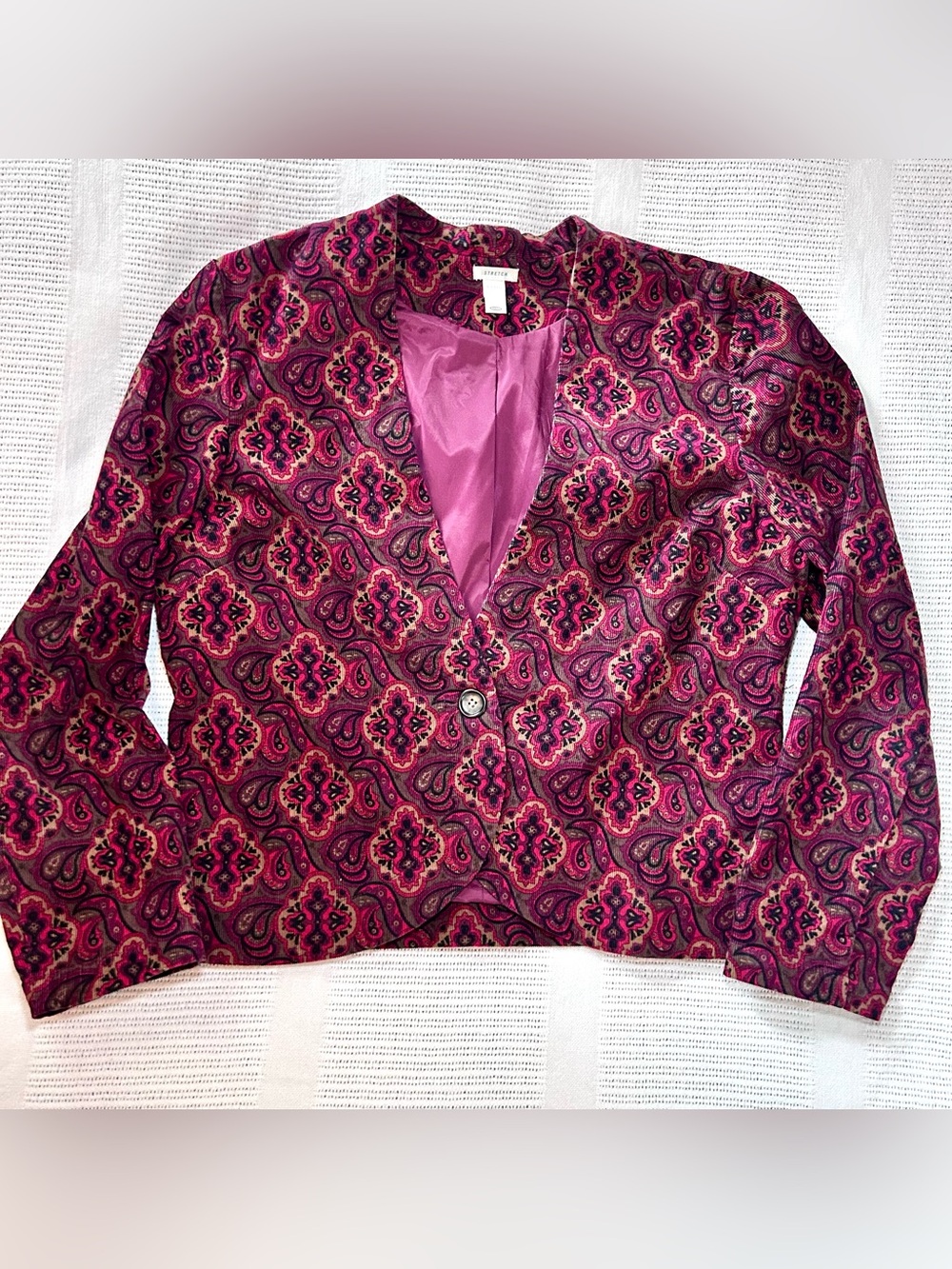 Vintage Old Navy Stretch Paisley Corduroy Blazer Women’s 2XL Pink Y2K